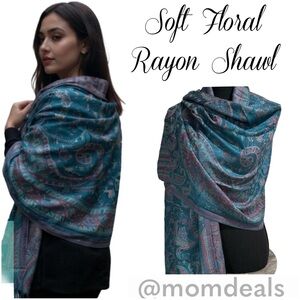 Elegant Shawl in Metallic Green Paisley-Versatile Wrap, Scarf, Veil, Soft Cozy